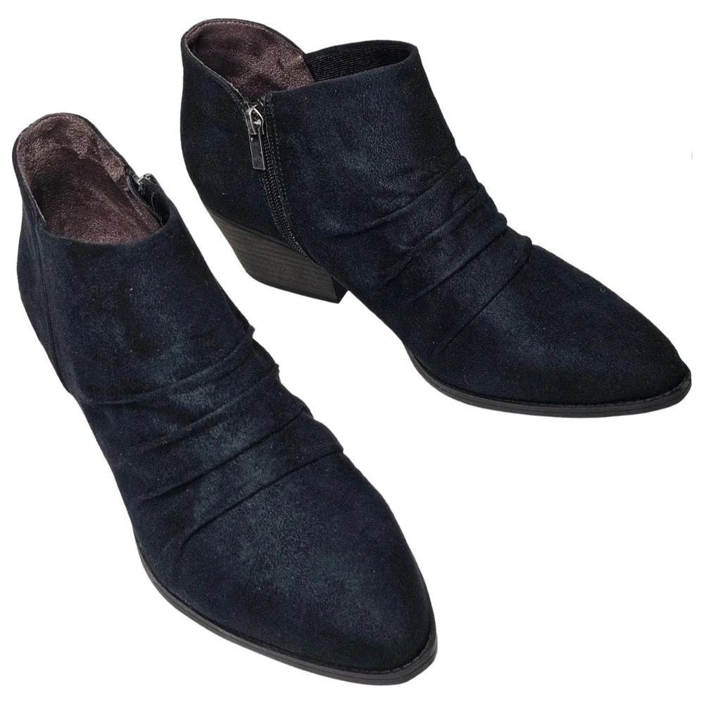 LifeStride Reba Ankle Boots Black Zip Pleated Block Heel Women US 11W‎ EU 42